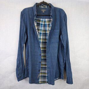 Eddie Bauer Classic Fit Button Down Shirt Men's Tall M Blue Striped Plaid Lined